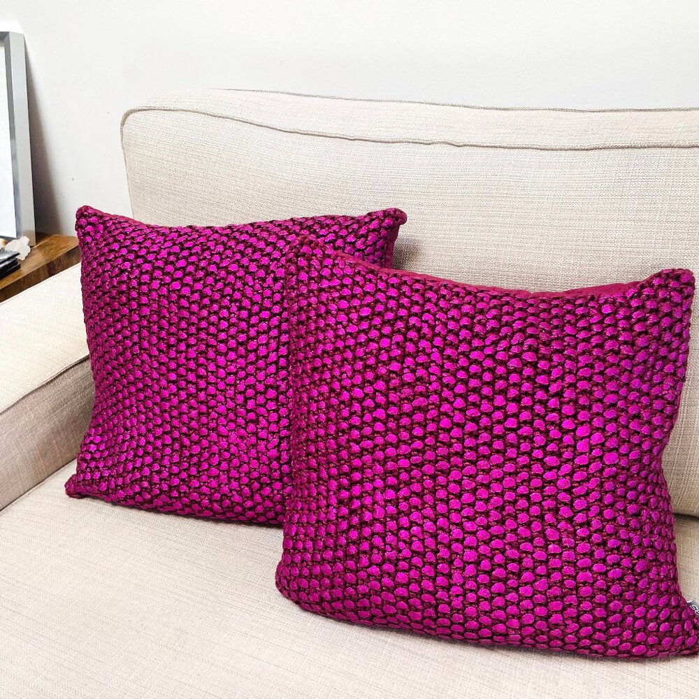 2x Pink/Red Metallic Cushion Covers